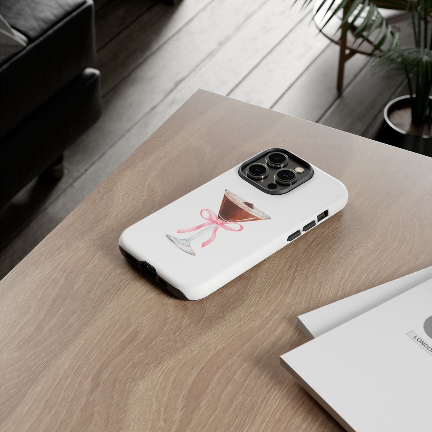 Phone Case - Espresso Martini with Pink Bow Design